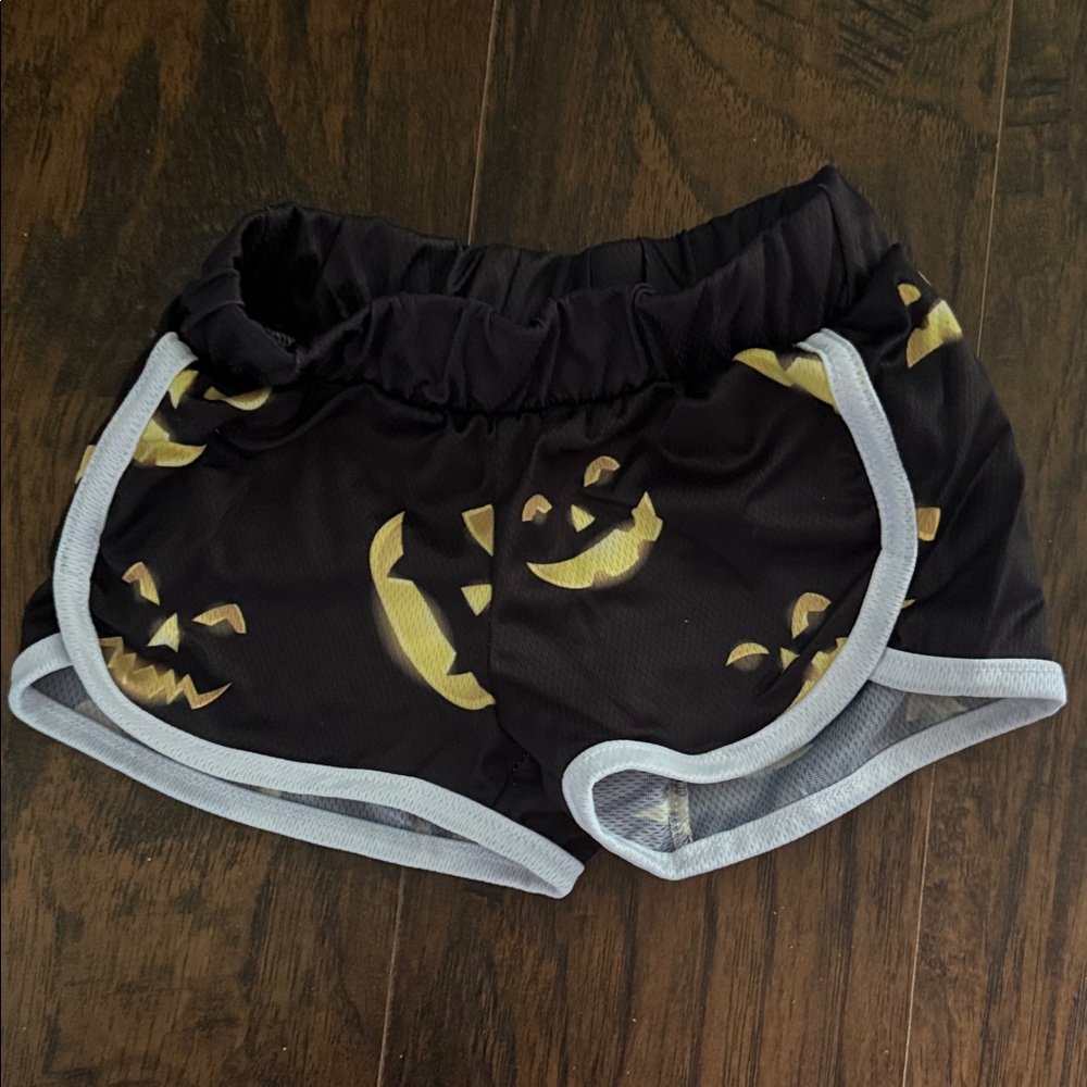 Kids Halloween Pumpkin Print Black Shorts